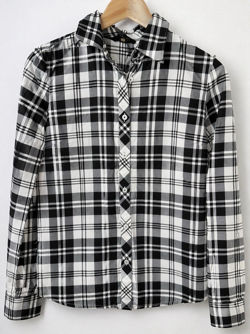 Black & White Plaid Button-Up Shirt